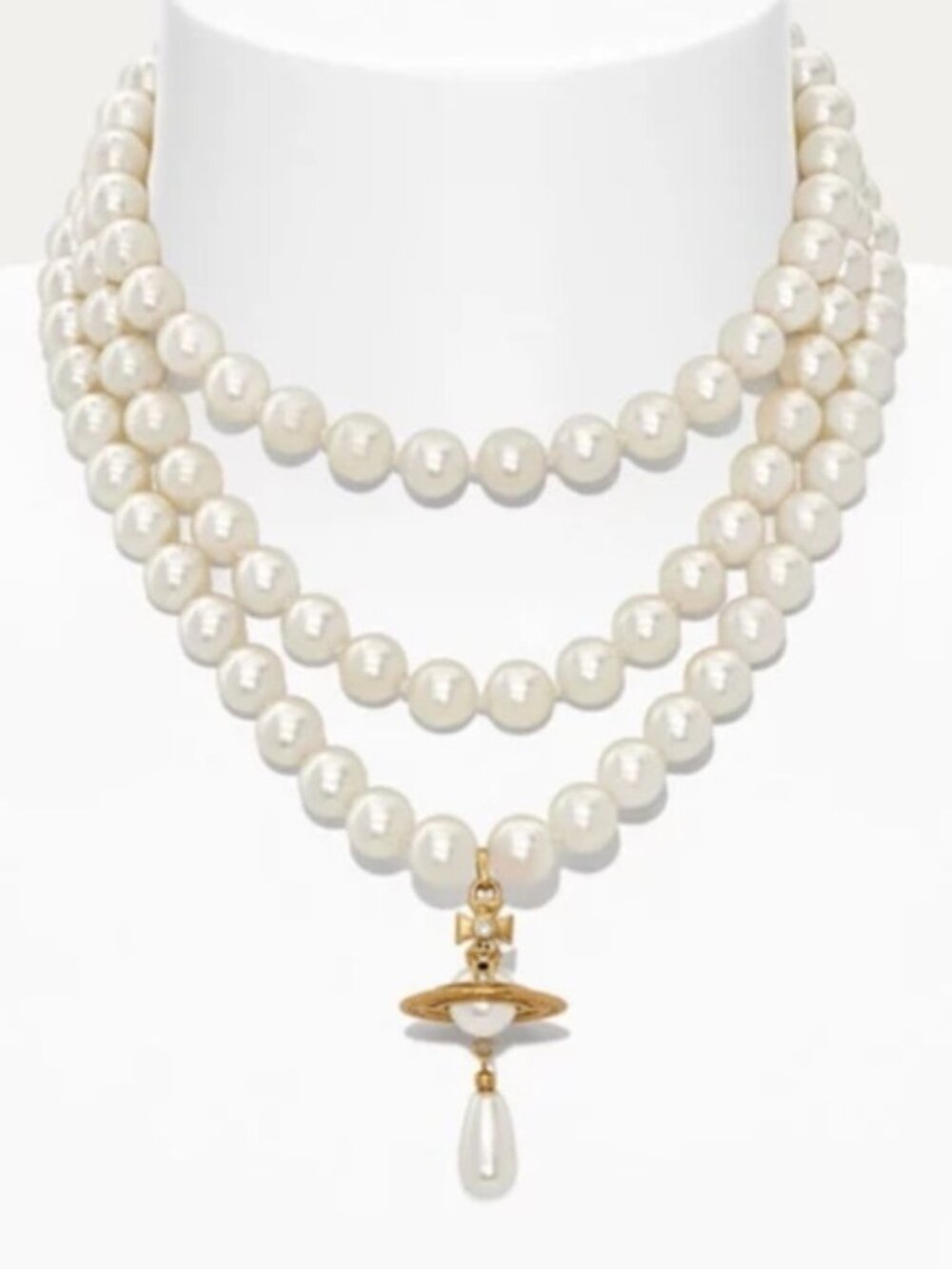 AUTH-Vivienne Westwood | Three Row Pearl Drop Chocker Gold-tone